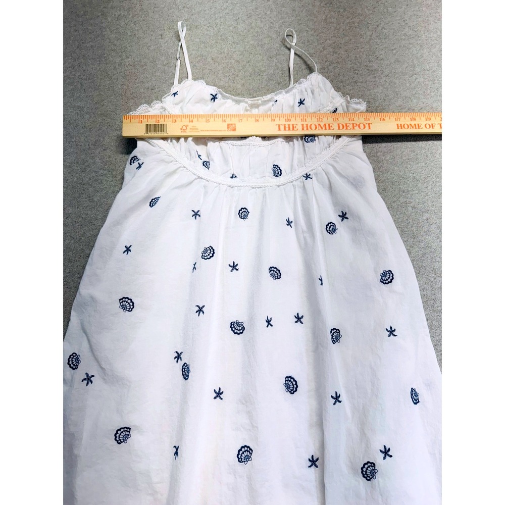Simple Retro White Embroidered Midi Dress S Cottagecore Coastal Summer Flowy - Picture 7 of 11